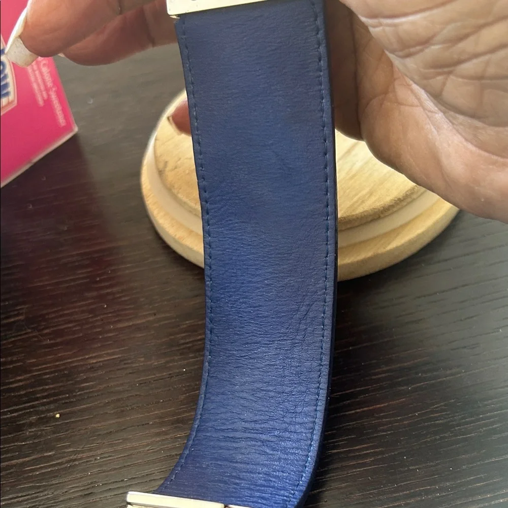 Women’s Ferragamo Blue Leather Bracelet with Silver Clasp